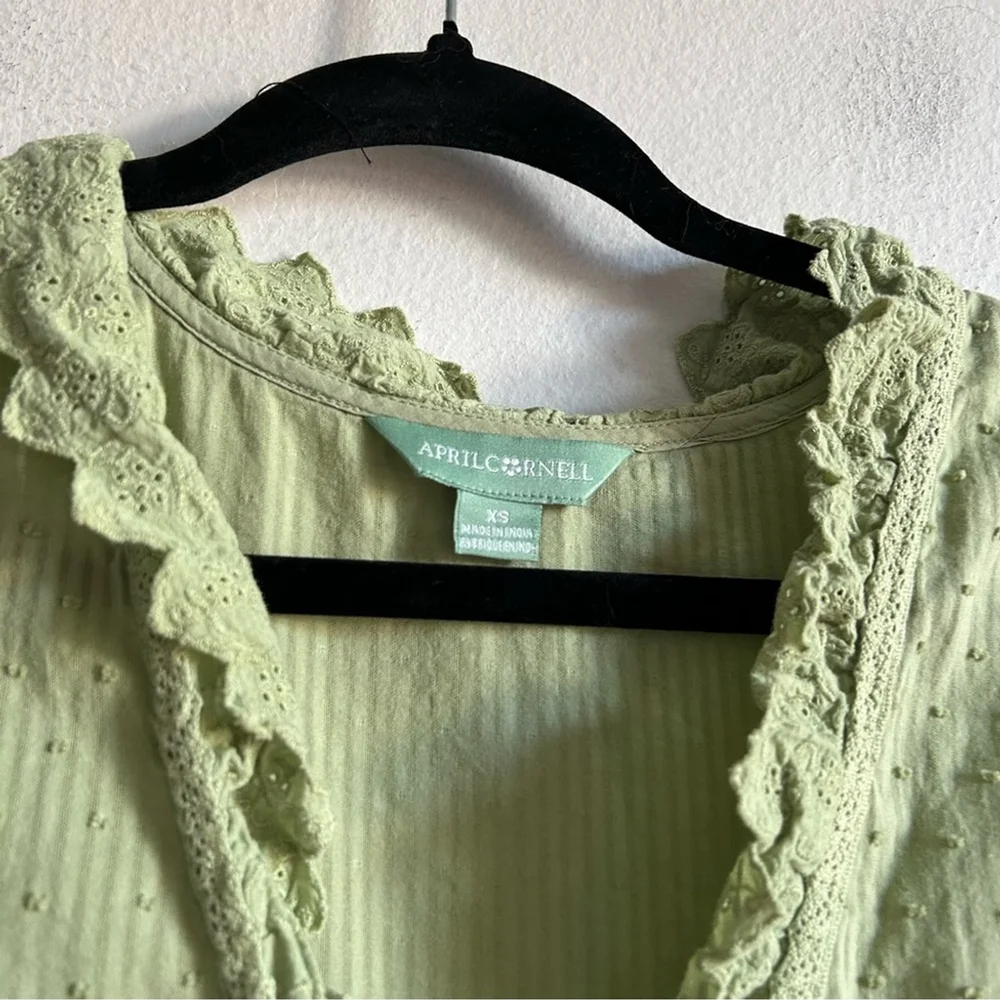 April Cornell Sz XS Green Dainty Long Sleeves Cotton Cottagecore Max Dress - Picture 6 of 13